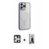 MARSİLYAN™- iPhone 15 Pro Max Kılıf Yankı Işık Özel Seri - Siyah Bilvis Hayalet Cam Ekran Koruyucu + PVD Metal Kamera Lens - GS
