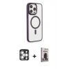 MARSİLYAN™- iPhone 15 Pro Max Kılıf Yankı Işık Özel Seri - Siyah Bilvis Hayalet Cam Ekran Koruyucu + PVD Metal Kamera Lens - GS