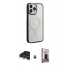 MARSİLYAN™- iPhone 15 Pro Max Kılıf Yankı Işık Özel Seri - Siyah Bilvis Hayalet Cam Ekran Koruyucu + Raze Metal Kamera Lens - GS