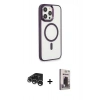 MARSİLYAN™- iPhone 15 Pro Max Kılıf Yankı Işık Özel Seri - Siyah Bilvis Hayalet Cam Ekran Koruyucu + Raze Metal Kamera Lens - GS