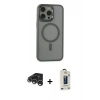 MARSİLYAN™- iPhone 15 Pro Max Kılıf Yankı Işık Özel Seri - Siyah Bilvis Hayalet Cam Ekran Koruyucu + Gümüş Raze Metal Kamera Lens