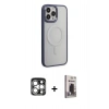 MARSİLYAN™- iPhone 15 Pro Max Kılıf Yankı Işık Özel Seri - Siyah Bilvis Hayalet Cam Ekran Koruyucu + PVD Metal Kamera Lens - GS