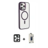 MARSİLYAN™- iPhone 15 Pro Max Kılıf Yankı Işık Özel Seri - Siyah Bilvis Hayalet Cam Ekran Koruyucu + PVD Metal Kamera Lens - LT