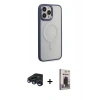 MARSİLYAN™- iPhone 15 Pro Max Kılıf Yankı Işık Özel Seri - Siyah Bilvis Hayalet Cam Ekran Koruyucu + Raze Metal Kamera Lens - LT