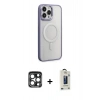 MARSİLYAN™- iPhone 15 Pro Max Kılıf Yankı Işık Özel Seri - Siyah Bilvis Hayalet Cam Ekran Koruyucu + PVD Metal Kamera Lens - LT