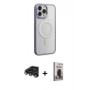 MARSİLYAN™- iPhone 15 Pro Max Kılıf Yankı Işık Özel Seri - Siyah Bilvis Hayalet Cam Ekran Koruyucu + Raze Metal Kamera Lens - LT