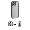 MARSİLYAN™- iPhone 15 Pro Max Kılıf Yankı Işık Özel Seri - Siyah Bilvis Hayalet Cam Ekran Koruyucu + PVD Metal Kamera Lens - LT