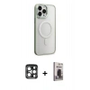 MARSİLYAN™- iPhone 15 Pro Max Kılıf Yankı Işık Özel Seri - Siyah Bilvis Hayalet Cam Ekran Koruyucu + PVD Metal Kamera Lens - LT