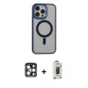 MARSİLYAN™- iPhone 15 Pro Max Kılıf Yankı Işık Özel Seri - Siyah Bilvis Hayalet Cam Ekran Koruyucu + PVD Metal Kamera Lens - LT
