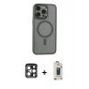 MARSİLYAN™- iPhone 15 Pro Max Kılıf Yankı Işık Özel Seri - Siyah Bilvis Hayalet Cam Ekran Koruyucu + PVD Metal Kamera Lens - LT
