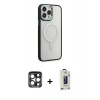 MARSİLYAN™- iPhone 15 Pro Max Kılıf Yankı Işık Özel Seri - Siyah Bilvis Hayalet Cam Ekran Koruyucu + PVD Metal Kamera Lens - LT