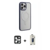 MARSİLYAN™- iPhone 15 Pro Max Kılıf Yankı Işık Özel Seri - Siyah Bilvis Hayalet Cam Ekran Koruyucu + PVD Metal Kamera Lens - LT