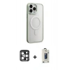 MARSİLYAN™- iPhone 15 Pro Max Kılıf Yankı Işık Özel Seri - Siyah Bilvis Hayalet Cam Ekran Koruyucu + PVD Metal Kamera Lens - LT