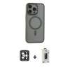 MARSİLYAN™- iPhone 15 Pro Max Kılıf Yankı Işık Özel Seri - Siyah Bilvis Hayalet Cam Ekran Koruyucu + PVD Metal Kamera Lens - GI