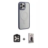 MARSİLYAN™- iPhone 15 Pro Max Kılıf Yankı Işık Özel Seri - Siyah Bilvis Hayalet Cam Ekran Koruyucu + PVD Metal Kamera Lens - TU