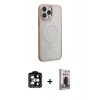 MARSİLYAN™- iPhone 15 Pro Max Kılıf Yankı Işık Özel Seri - Siyah Bilvis Hayalet Cam Ekran Koruyucu + PVD Metal Kamera Lens - TU