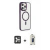 MARSİLYAN™- iPhone 15 Pro Max Kılıf Yankı Işık Özel Seri - Siyah Bilvis Hayalet Cam Ekran Koruyucu + PVD Metal Kamera Lens - GI