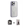 MARSİLYAN™- iPhone 15 Pro Max Kılıf Yankı Işık Özel Seri - Siyah Bilvis Hayalet Cam Ekran Koruyucu + PVD Metal Kamera Lens - TU