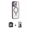 MARSİLYAN™- iPhone 15 Pro Max Kılıf Yankı Işık Özel Seri - Siyah Bilvis Hayalet Cam Ekran Koruyucu + PVD Metal Kamera Lens - TU