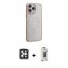 MARSİLYAN™- iPhone 15 Pro Max Kılıf Yankı Işık Özel Seri - Siyah Bilvis Hayalet Cam Ekran Koruyucu + PVD Metal Kamera Lens - GI