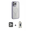MARSİLYAN™- iPhone 15 Pro Max Kılıf Yankı Işık Özel Seri - Siyah Bilvis Hayalet Cam Ekran Koruyucu + PVD Metal Kamera Lens - GI