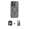 MARSİLYAN™- iPhone 15 Pro Max Kılıf Yankı Işık Özel Seri - Siyah Bilvis Hayalet Cam Ekran Koruyucu + PVD Metal Kamera Lens - TU