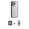 MARSİLYAN™- iPhone 15 Pro Max Kılıf Yankı Işık Özel Seri - Siyah Bilvis Hayalet Cam Ekran Koruyucu + PVD Metal Kamera Lens - GI