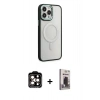 MARSİLYAN™- iPhone 15 Pro Max Kılıf Yankı Işık Özel Seri - Siyah Bilvis Hayalet Cam Ekran Koruyucu + PVD Metal Kamera Lens - TU