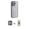 MARSİLYAN™- iPhone 15 Pro Max Kılıf Yankı Işık Özel Seri - Siyah Bilvis Hayalet Cam Ekran Koruyucu + PVD Metal Kamera Lens - GI