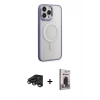 MARSİLYAN™- iPhone 15 Pro Max Kılıf Yankı Işık Özel Seri - Siyah Bilvis Hayalet Cam Ekran Koruyucu + Raze Metal Kamera Lens - TMGI