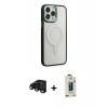 MARSİLYAN™- iPhone 15 Pro Max Kılıf Yankı Işık Özel Seri - Siyah Bilvis Hayalet Cam Ekran Koruyucu + Raze Metal Kamera Lens - SH