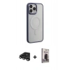 MARSİLYAN™- iPhone 15 Pro Max Kılıf Yankı Işık Özel Seri - Siyah Bilvis Hayalet Cam Ekran Koruyucu + Raze Metal Kamera Lens - TMGI