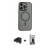 MARSİLYAN™- iPhone 15 Pro Max Kılıf Yankı Işık Özel Seri - Siyah Bilvis Hayalet Cam Ekran Koruyucu + Raze Metal Kamera Lens - TMGI