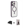 MARSİLYAN™- iPhone 15 Pro Max Kılıf Yankı Işık Özel Seri - Siyah Bilvis Hayalet Cam Ekran Koruyucu + Raze Metal Kamera Lens - TMGI