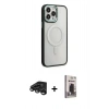 MARSİLYAN™- iPhone 15 Pro Max Kılıf Yankı Işık Özel Seri - Siyah Bilvis Hayalet Cam Ekran Koruyucu + Raze Metal Kamera Lens - TMGI