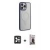 MARSİLYAN™- iPhone 15 Pro Max Kılıf Yankı Işık Özel Seri - Siyah Bilvis Hayalet Cam Ekran Koruyucu + Siyah PVD Metal Kamera Lens