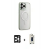 MARSİLYAN™- iPhone 15 Pro Max Kılıf Yankı Işık Özel Seri - Siyah Bilvis Hayalet Cam Ekran Koruyucu + PVD Metal Kamera Lens - SH