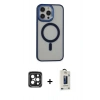 MARSİLYAN™- iPhone 15 Pro Max Kılıf Yankı Işık Özel Seri - Siyah Bilvis Hayalet Cam Ekran Koruyucu + PVD Metal Kamera Lens - SH