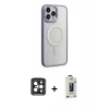 MARSİLYAN™- iPhone 15 Pro Max Kılıf Yankı Işık Özel Seri - Siyah Bilvis Hayalet Cam Ekran Koruyucu + PVD Metal Kamera Lens - SH