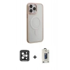 MARSİLYAN™- iPhone 15 Pro Max Kılıf Yankı Işık Özel Seri - Siyah Bilvis Hayalet Cam Ekran Koruyucu + PVD Metal Kamera Lens - SH