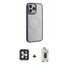 MARSİLYAN™- iPhone 15 Pro Max Kılıf Yankı Işık Özel Seri - Siyah Bilvis Hayalet Cam Ekran Koruyucu + PVD Metal Kamera Lens - SH