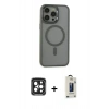 MARSİLYAN™- iPhone 15 Pro Max Kılıf Yankı Işık Özel Seri - Siyah Bilvis Hayalet Cam Ekran Koruyucu + PVD Metal Kamera Lens - SH