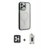 MARSİLYAN™- iPhone 15 Pro Max Kılıf Yankı Işık Özel Seri - Siyah Bilvis Hayalet Cam Ekran Koruyucu + PVD Metal Kamera Lens - SH