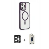 MARSİLYAN™- iPhone 15 Pro Max Kılıf Yankı Işık Özel Seri - Siyah Bilvis Hayalet Cam Ekran Koruyucu + PVD Metal Kamera Lens - SH