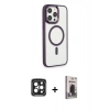 MARSİLYAN™- iPhone 15 Pro Max Kılıf Yankı Işık Özel Seri - Siyah Bilvis Hayalet Cam Ekran Koruyucu + Siyah PVD Metal Kamera Lens