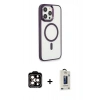 MARSİLYAN™- iPhone 15 Pro Max Kılıf Yankı Işık Özel Seri - Siyah Bilvis Hayalet Cam Ekran Koruyucu + Turuncu PVD Metal Kamera Lens