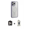MARSİLYAN™- iPhone 15 Pro Max Kılıf Yankı Işık Özel Seri - Siyah Bilvis Hayalet Cam Ekran Koruyucu + Turuncu PVD Metal Kamera Lens