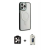 MARSİLYAN™- iPhone 15 Pro Max Kılıf Yankı Işık Özel Seri - Siyah Bilvis Hayalet Cam Ekran Koruyucu + Turuncu PVD Metal Kamera Lens