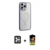 MARSİLYAN™- iPhone 15 Pro Max Kılıf Yankı Işık Özel Seri - Siyah Buffer Cam Ekran Koruyucu + Gri PVD Metal Kamera Lens