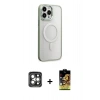 MARSİLYAN™- iPhone 15 Pro Max Kılıf Yankı Işık Özel Seri - Siyah Buffer Cam Ekran Koruyucu + Gri PVD Metal Kamera Lens